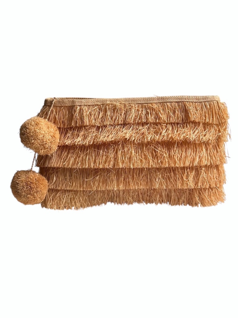 Mar Y Sol Sasha Natural Raffia Clutch Bag Pom Poms!